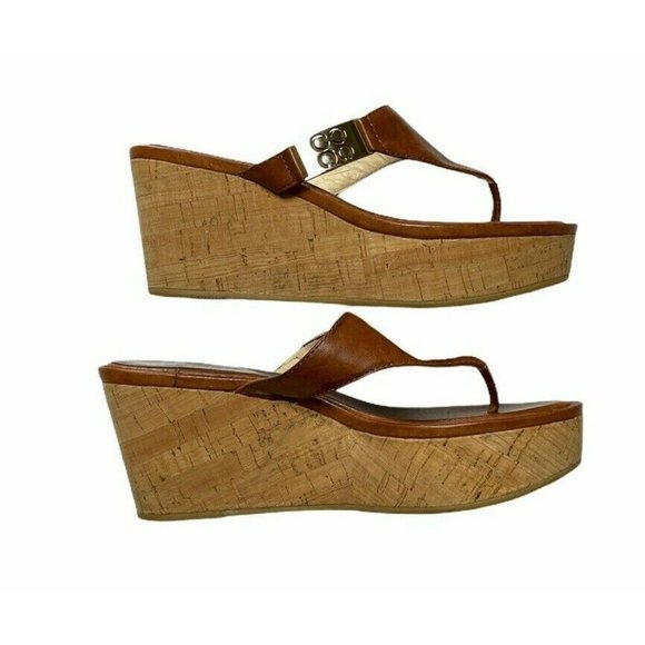 Coach Jan Cork Leather Cork Wedge Sandals Cognac - Picture 5 of 11